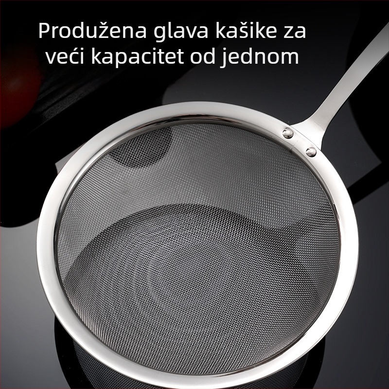 304 nehrđajući čelik mrežasto sito s dugim držačem za duboko prženje i kuhanje u loncu – protiv klizanja, protiv opeklina, dvostruki kuk