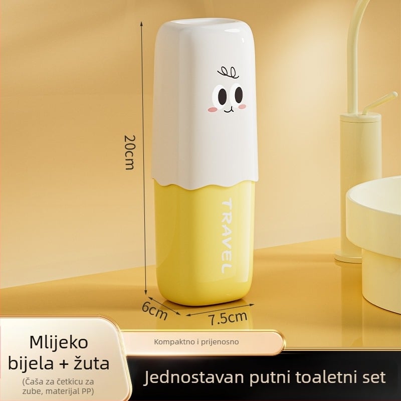 Prijenosni set čaše za ispiranje usta i čaše za četkicu za zube s karikaturnim dizajnom, PP materijal, 64–77 g, za putovanja, dom i studentski dom, uz kutiju za pohranu