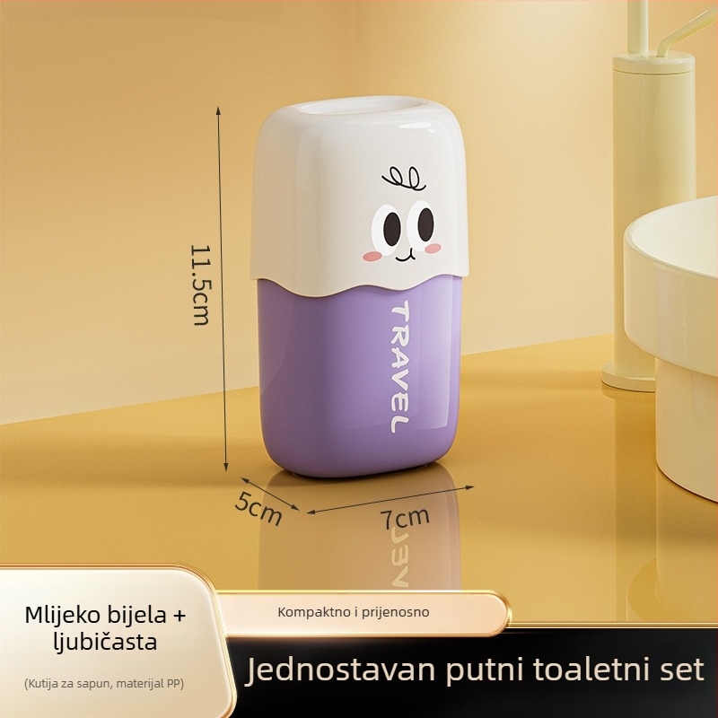 Prijenosni set čaše za ispiranje usta i čaše za četkicu za zube s karikaturnim dizajnom, PP materijal, 64–77 g, za putovanja, dom i studentski dom, uz kutiju za pohranu