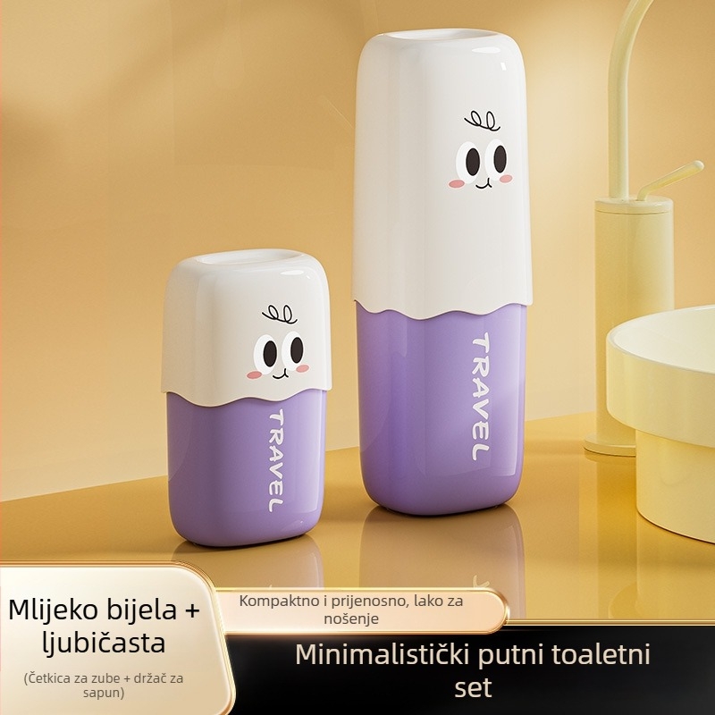 Prijenosni set čaše za ispiranje usta i čaše za četkicu za zube s karikaturnim dizajnom, PP materijal, 64–77 g, za putovanja, dom i studentski dom, uz kutiju za pohranu