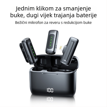 Bežični lavalier mikrofon s kućištem za punjenje i digitalnim zaslonom – Bluetooth 5.0, ugrađena baterija 300–500 mAh, frekvencijski odziv 60 Hz–15 kHz, SNR ≥60 dB, trajanje baterije 3–6 h