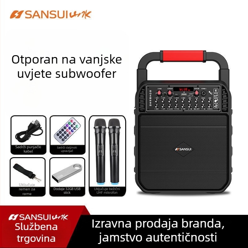 Bežični Bluetooth prijenosni zvučnik za dom i vanjsku upotrebu – IPX4, 40 Hz–20 kHz, SNR ≥100 dB, ugrađena baterija 1200–2000 mAh, slot za karticu