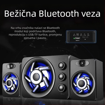 Računalni zvučnik 2.1-kanalni, 3W izlaz, 3,5 mm ulaz, Bluetooth 2.1, drveno kućište