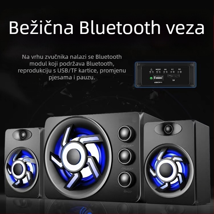 Računalni zvučnik 2.1-kanalni, 3W izlaz, 3,5 mm ulaz, Bluetooth 2.1, drveno kućište