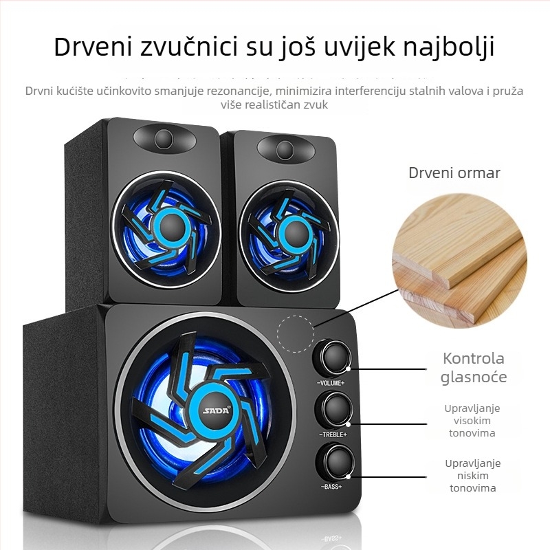 Računalni zvučnik 2.1-kanalni, 3W izlaz, 3,5 mm ulaz, Bluetooth 2.1, drveno kućište