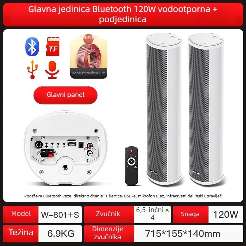 Aktivni vanjski stubni zvučnik (Bluetooth, 2 zvučnika, 3D surround, MP3 reprodukcija, TF kartica/USB)