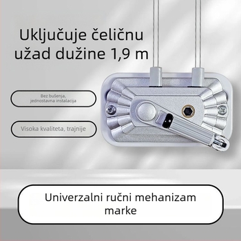 Sušilka za odjeću s dvostrukom šipkom, ručni pogon, aluminijska legura, unutarnji podizni mehanizam