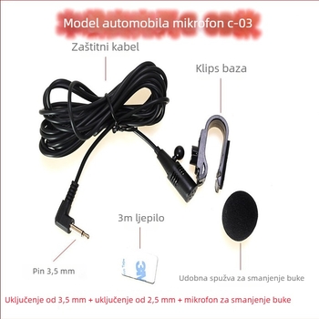 Automobilski žični mikrofon Bluetooth 5.1, omnidirekcionalni, 20 Hz-20 kHz, 3-12 V