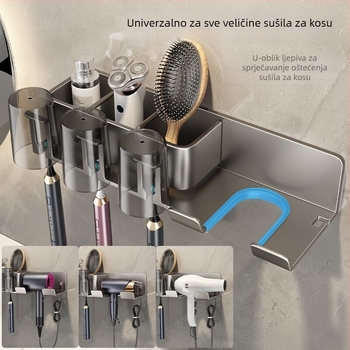 Držač za četkicu za zube bez bušenja – kupaonski organizator za čaše i sušilo za kosu, aluminij, nosivost 10 kg, 1 sloj, model 92019