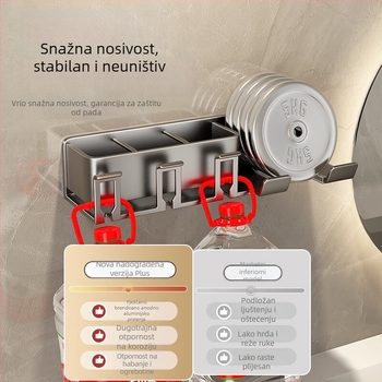 Držač za četkicu za zube bez bušenja – kupaonski organizator za čaše i sušilo za kosu, aluminij, nosivost 10 kg, 1 sloj, model 92019