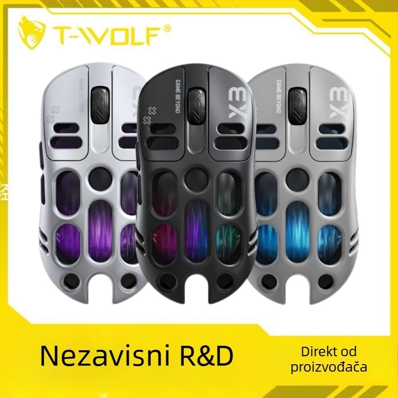 Thunder Wolf X3 gaming miš — tri načina povezivanja (2.4G + Bluetooth), ergonomski, 12000 DPI, 6 tipki