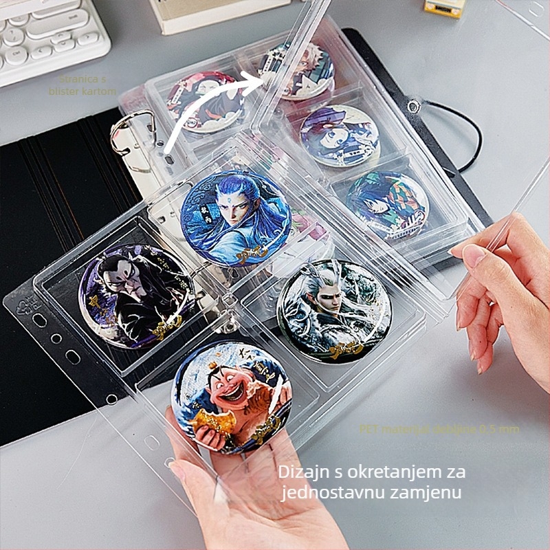 Akrilni stolni izložbeni binder za značke, proziran, prašinu otporan, veliki kapacitet, PP korica, stil slobodnih listova, 1 unutarnja stranica