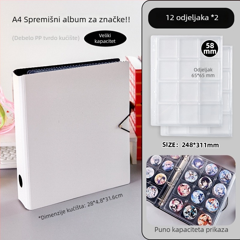 Akrilni stolni izložbeni binder za značke, proziran, prašinu otporan, veliki kapacitet, PP korica, stil slobodnih listova, 1 unutarnja stranica