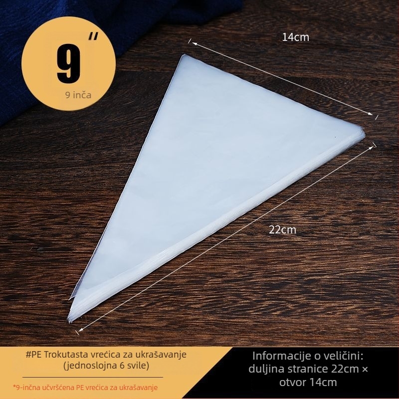 Vrećica za ukrašavanje - debela prozirna jednokratna vrećica za tijesto, trokutasti oblik, PE materijal, paket 50 kom.