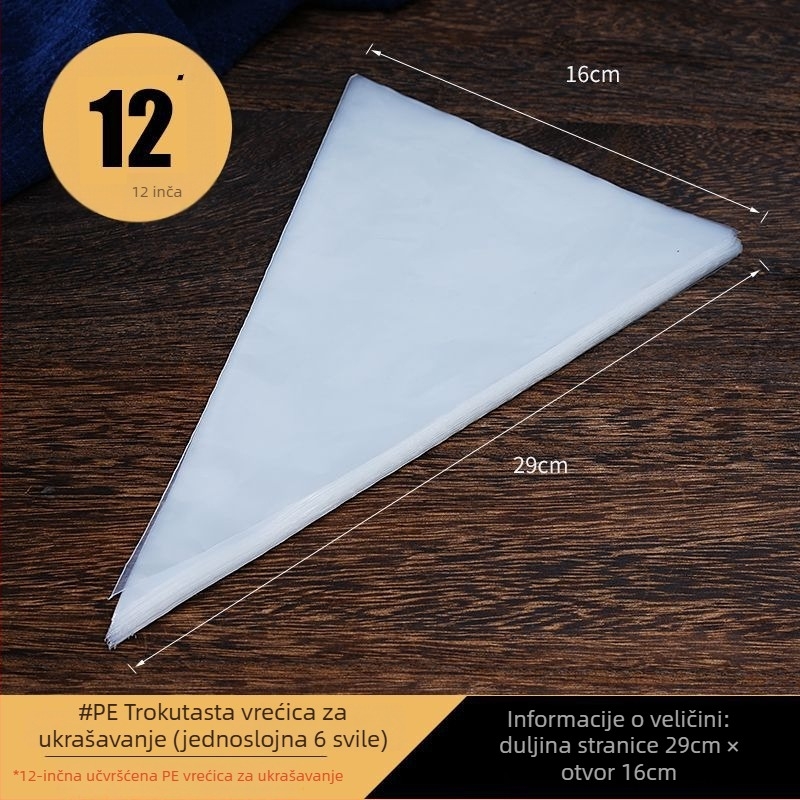 Vrećica za ukrašavanje - debela prozirna jednokratna vrećica za tijesto, trokutasti oblik, PE materijal, paket 50 kom.