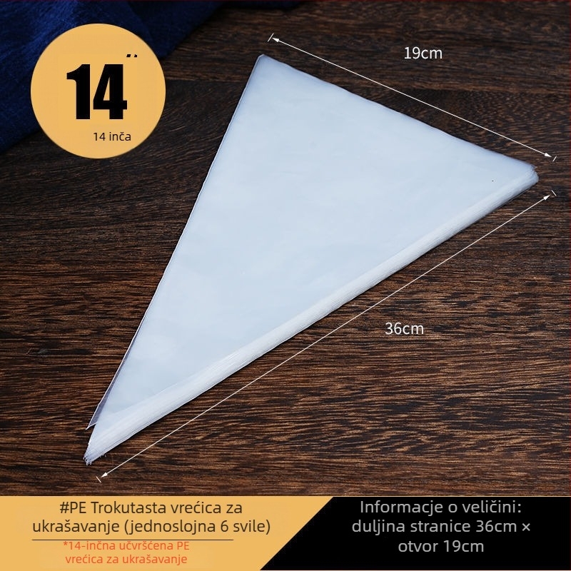 Vrećica za ukrašavanje - debela prozirna jednokratna vrećica za tijesto, trokutasti oblik, PE materijal, paket 50 kom.