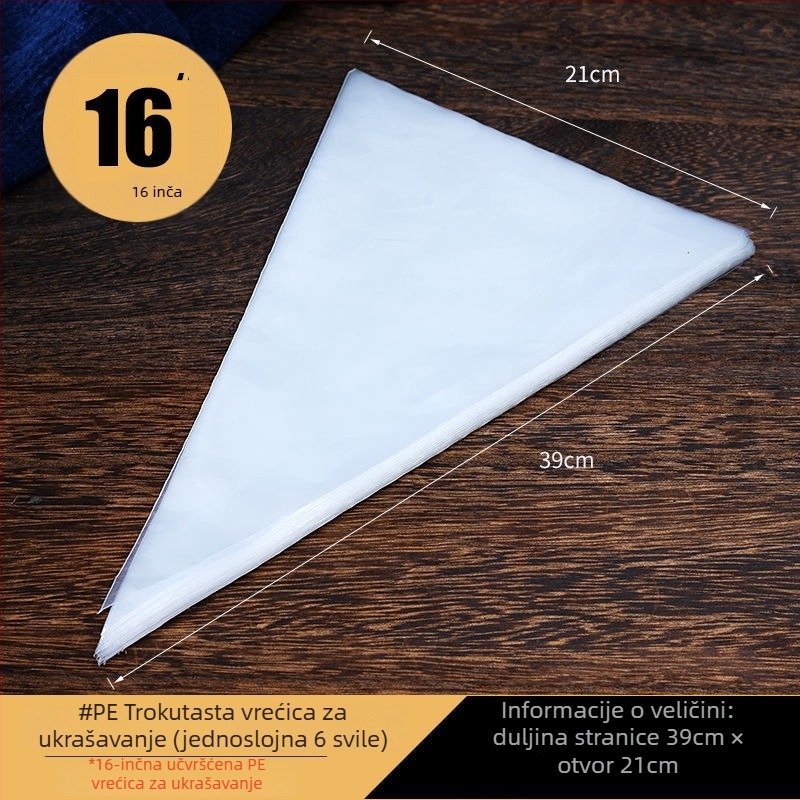 Vrećica za ukrašavanje - debela prozirna jednokratna vrećica za tijesto, trokutasti oblik, PE materijal, paket 50 kom.