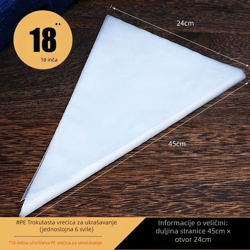 Vrećica za ukrašavanje - debela prozirna jednokratna vrećica za tijesto, trokutasti oblik, PE materijal, paket 50 kom.