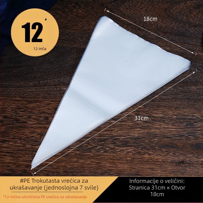 Vrećica za ukrašavanje - debela prozirna jednokratna vrećica za tijesto, trokutasti oblik, PE materijal, paket 50 kom.