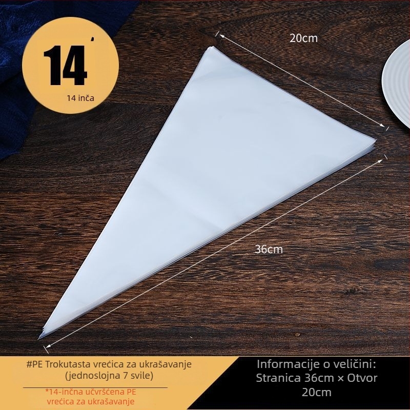 Vrećica za ukrašavanje - debela prozirna jednokratna vrećica za tijesto, trokutasti oblik, PE materijal, paket 50 kom.