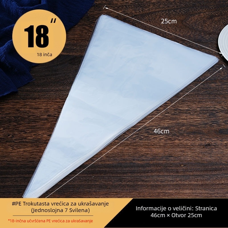 Vrećica za ukrašavanje - debela prozirna jednokratna vrećica za tijesto, trokutasti oblik, PE materijal, paket 50 kom.