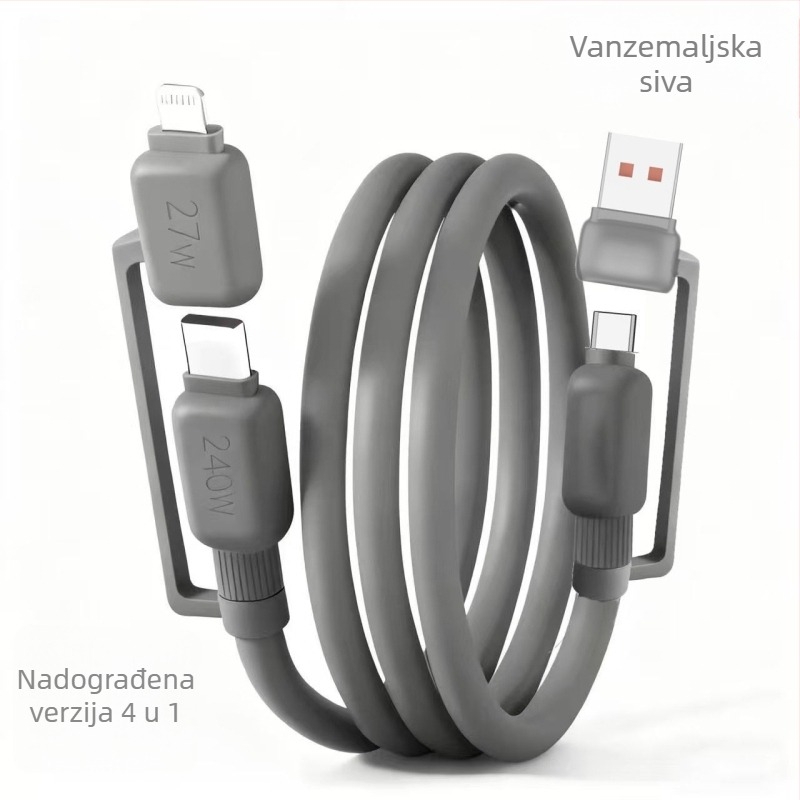 4-u-1 kabel za brzo punjenje i prijenos podataka: Lightning, USB 3.0 i Type-C – 120W, QC kompatibilan