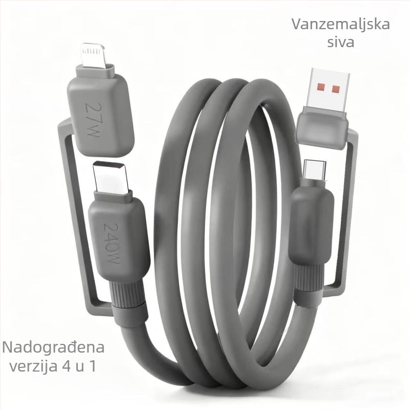4-u-1 kabel za brzo punjenje i prijenos podataka: Lightning, USB 3.0 i Type-C – 120W, QC kompatibilan