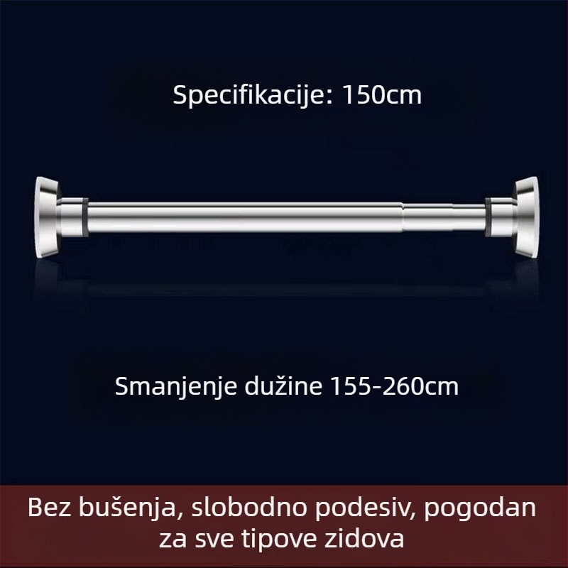 Nerđajuća čelična produživa šipka za sušenje odjeće — bez bušenja, za balkon i kupaonicu, šipka za zavjese