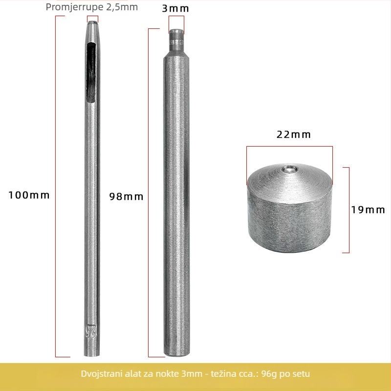 Dvostrani alat za zabijanje čavala, 3-dijelni set za DIY torbe, cipele i šešire — željezo, elektroplating, kružni uzorak, prilagodljive fotografije