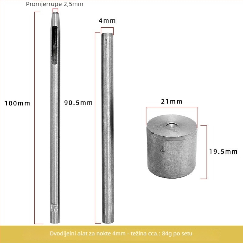 Dvostrani alat za zabijanje čavala, 3-dijelni set za DIY torbe, cipele i šešire — željezo, elektroplating, kružni uzorak, prilagodljive fotografije