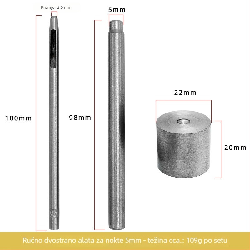 Dvostrani alat za zabijanje čavala, 3-dijelni set za DIY torbe, cipele i šešire — željezo, elektroplating, kružni uzorak, prilagodljive fotografije