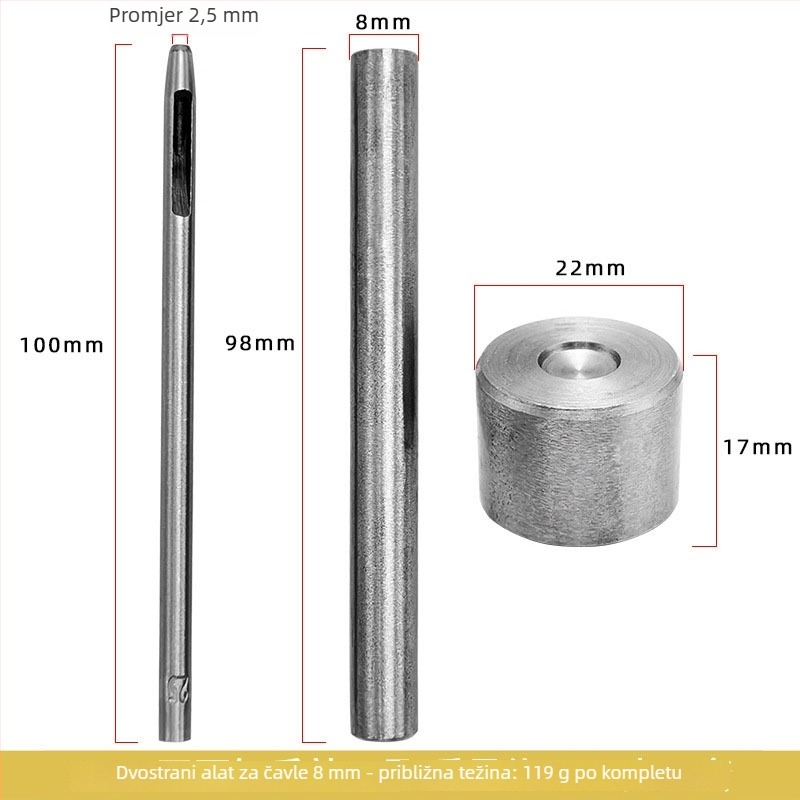 Dvostrani alat za zabijanje čavala, 3-dijelni set za DIY torbe, cipele i šešire — željezo, elektroplating, kružni uzorak, prilagodljive fotografije