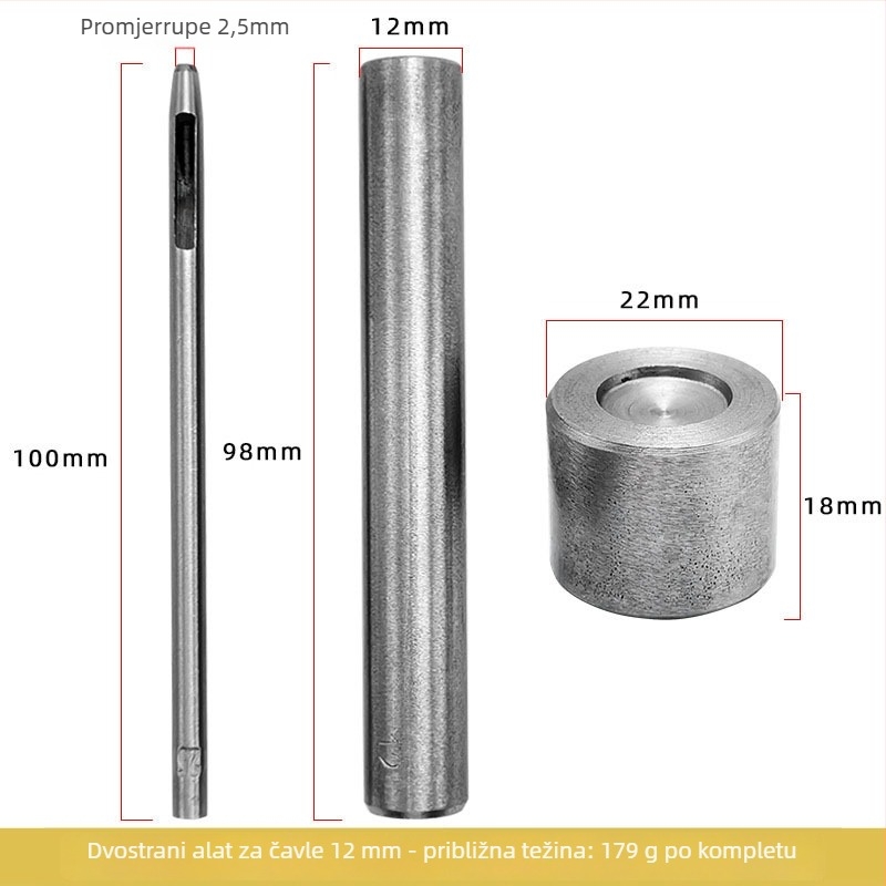 Dvostrani alat za zabijanje čavala, 3-dijelni set za DIY torbe, cipele i šešire — željezo, elektroplating, kružni uzorak, prilagodljive fotografije