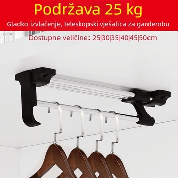Šipka za garderobu, gornja montaža, teleskopska, od željeza, elektroplatirani premaz