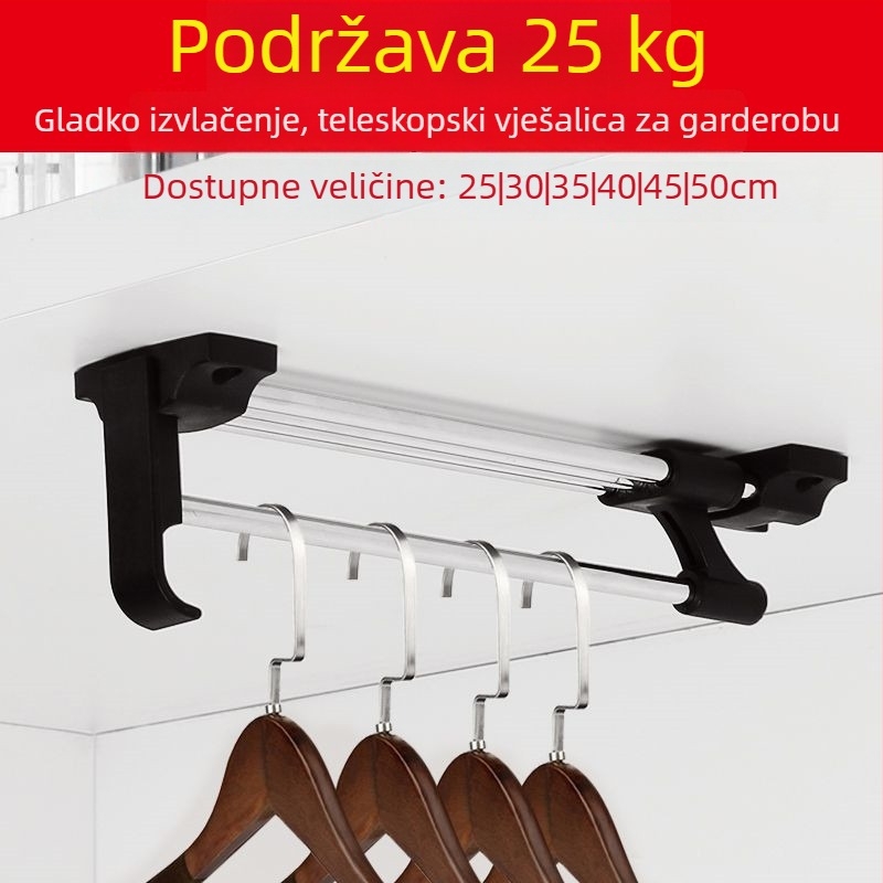 Šipka za garderobu, gornja montaža, teleskopska, od željeza, elektroplatirani premaz