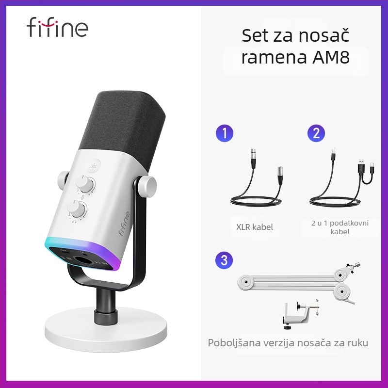 Gaming mikrofon s dinamičkim smanjenjem šuma i RGB, bežični, ugrađena baterija 1200-2000 mAh, trajanje baterije 8-12 h, način snimanja: srcolik i superkardioidan, SNR ≥ 100 dB