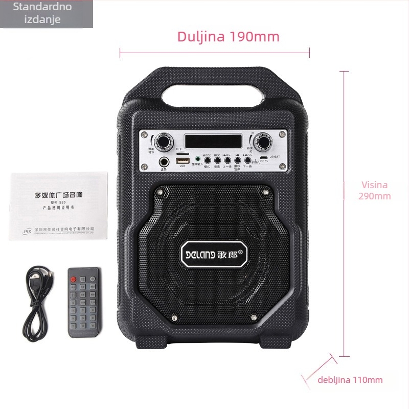 Prijenosni vanjski zvučnik za kvadratni ples: Bluetooth 5.0, IPX2 vodootpornost, 15W izlaz, ugrađena baterija 2000–4000mAh, domet 15 m
