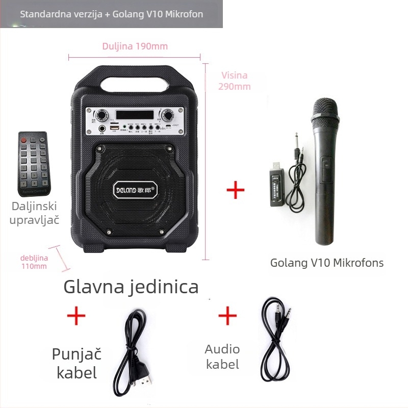 Prijenosni vanjski zvučnik za kvadratni ples: Bluetooth 5.0, IPX2 vodootpornost, 15W izlaz, ugrađena baterija 2000–4000mAh, domet 15 m