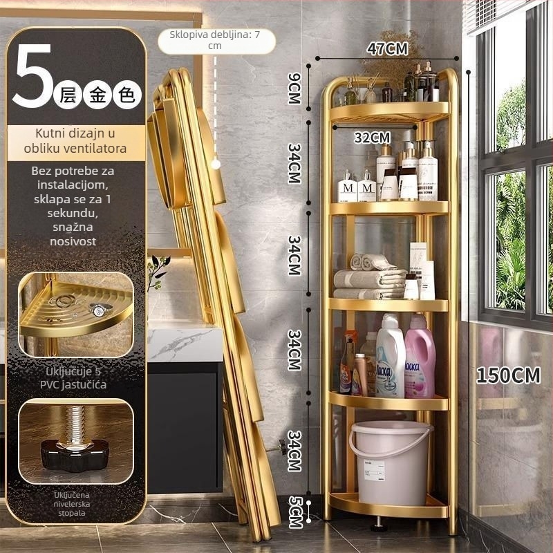 Podni trokutasti stalak za kupaonicu, od željeza, završni premaz pećom bojom, 5 etaža, nosivost 15–20 kg / 5–10 kg / 25–30 kg