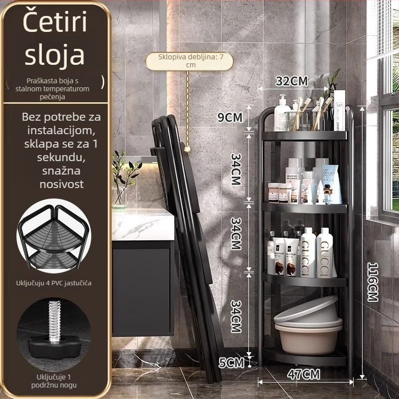 Podni trokutasti stalak za kupaonicu, od željeza, završni premaz pećom bojom, 5 etaža, nosivost 15–20 kg / 5–10 kg / 25–30 kg