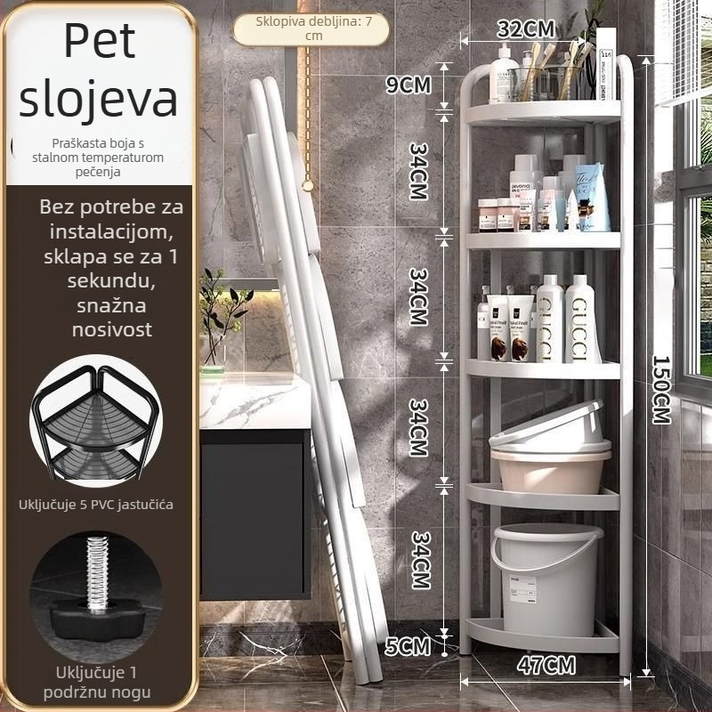 Podni trokutasti stalak za kupaonicu, od željeza, završni premaz pećom bojom, 5 etaža, nosivost 15–20 kg / 5–10 kg / 25–30 kg