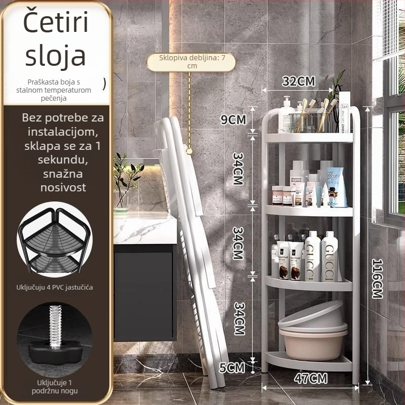 Podni trokutasti stalak za kupaonicu, od željeza, završni premaz pećom bojom, 5 etaža, nosivost 15–20 kg / 5–10 kg / 25–30 kg