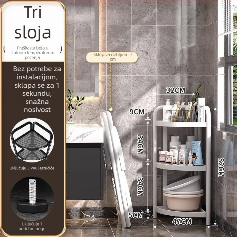 Podni trokutasti stalak za kupaonicu, od željeza, završni premaz pećom bojom, 5 etaža, nosivost 15–20 kg / 5–10 kg / 25–30 kg
