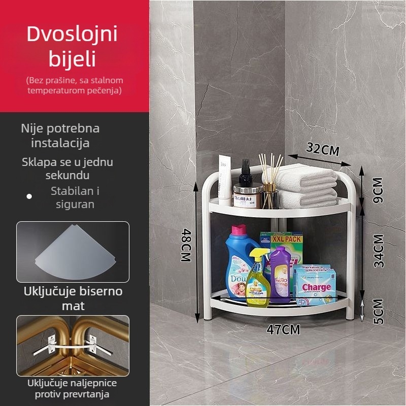 Podni trokutasti stalak za kupaonicu, od željeza, završni premaz pećom bojom, 5 etaža, nosivost 15–20 kg / 5–10 kg / 25–30 kg