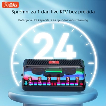 Integrirani audio interfejs s ugrađenim zvučnicima za mobitele i PC, Bluetooth 5.3, 2-kanalni, 100 Hz–20 kHz, SNR ≥95 dB, 10 W.