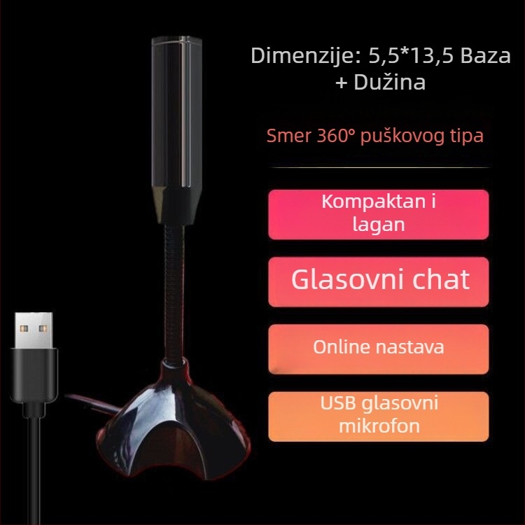 USB kondenzatorski mikrofon za računalo – 3,5 mm ulaz, raspon frekvencija 20 Hz–20 kHz, SNR ≥100 dB