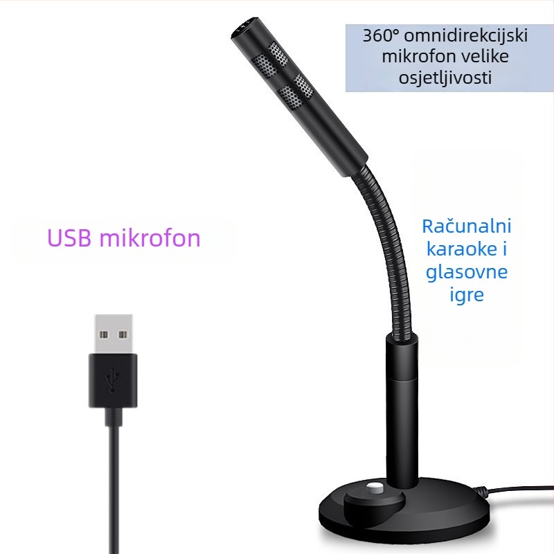USB kondenzatorski mikrofon za računalo – 3,5 mm ulaz, raspon frekvencija 20 Hz–20 kHz, SNR ≥100 dB