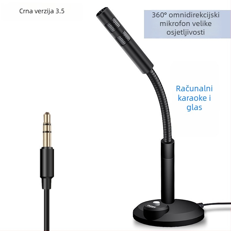 USB kondenzatorski mikrofon za računalo – 3,5 mm ulaz, raspon frekvencija 20 Hz–20 kHz, SNR ≥100 dB