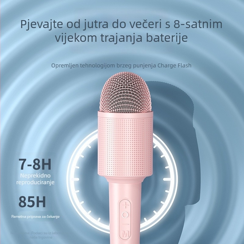 Bežični Bluetooth mikrofon s integriranim mikrofonom; Bluetooth 5.0, ugrađena baterija 800–1000 mAh, autonomia 3–6 sati, frekvencijski raspon 100 Hz–20 kHz, za kućnu upotrebu, PC i pozornicu