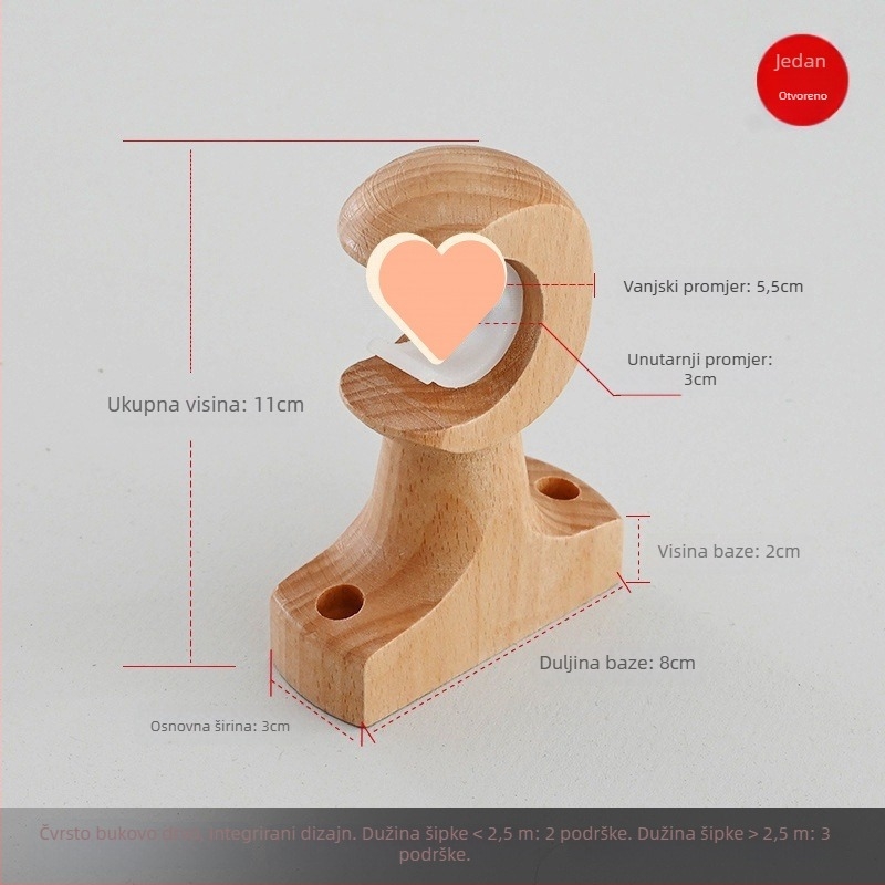 Držač zavjese za šipku, masivno bukovo drvo, japanski rimski stil, marka Teren, bez prilagođavanja